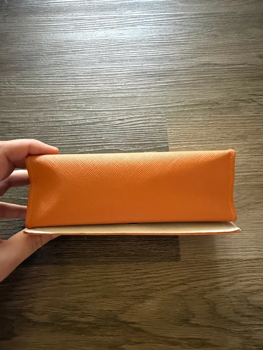 Tory Burch Saffiano Leather Glasses Case Orange Gold Logo Eyeglass Hard Case